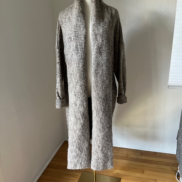 Gray Long wool Cardigan with Shawl Collar - Picture 1 of 8